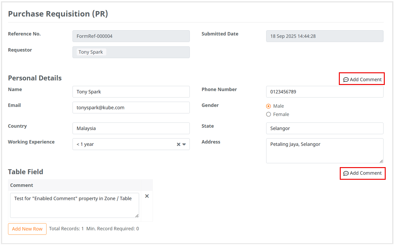 Form Container Fields KUBE - User Manual